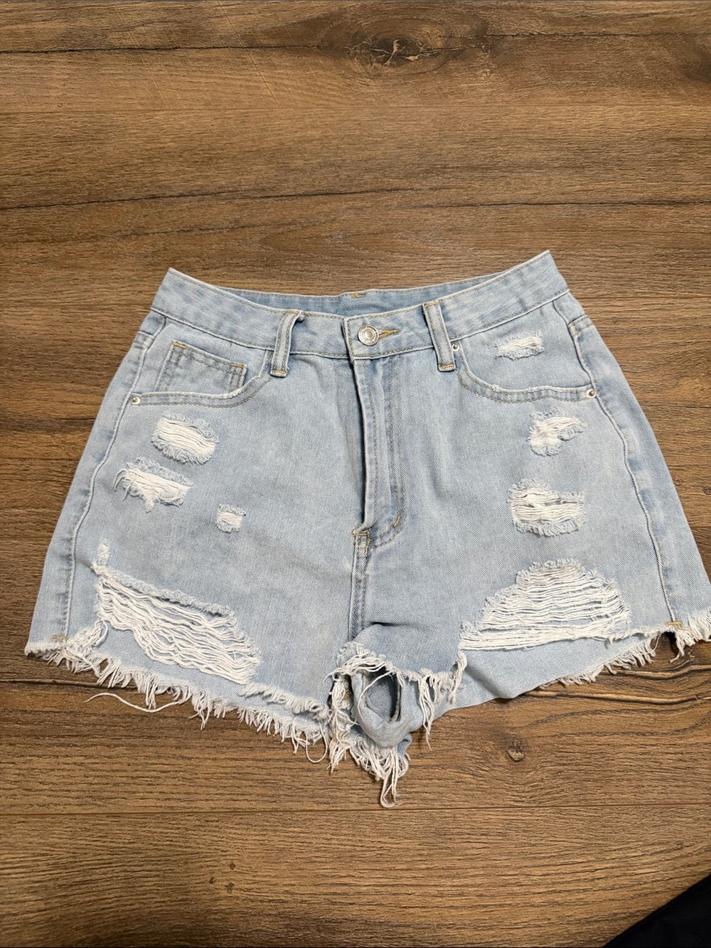 SHEIN Light Blue Distressed Denim Cutoff Shorts